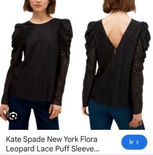 Kate Spade Black Lace Puff Sleeve Blouse